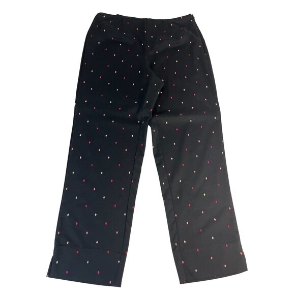 Requirements Diamond Embroidered Stretch Chino Pants Women's 12 Black Side Zip - Picture 1 of 8
